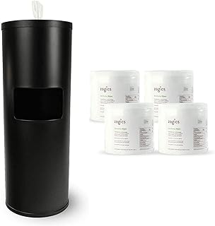 Zogics Sanitizing Wipes and Black Powder-Coat Floor Stand Wipe Dispenser with Built-in Trash Can Bundle