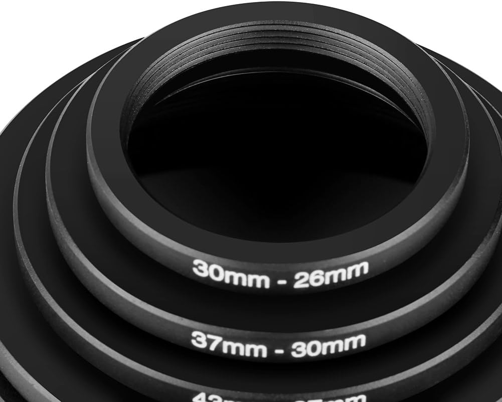 Neewer 10 Pieces Anodized Black Metal Step-down Adapter Ring Set Including 82-77mm, 77-72mm, 72-67mm, 67-62mm, 62-55mm, 55-52mm, 52-43mm, 43-37mm, 37-30mm, 30-26mm
