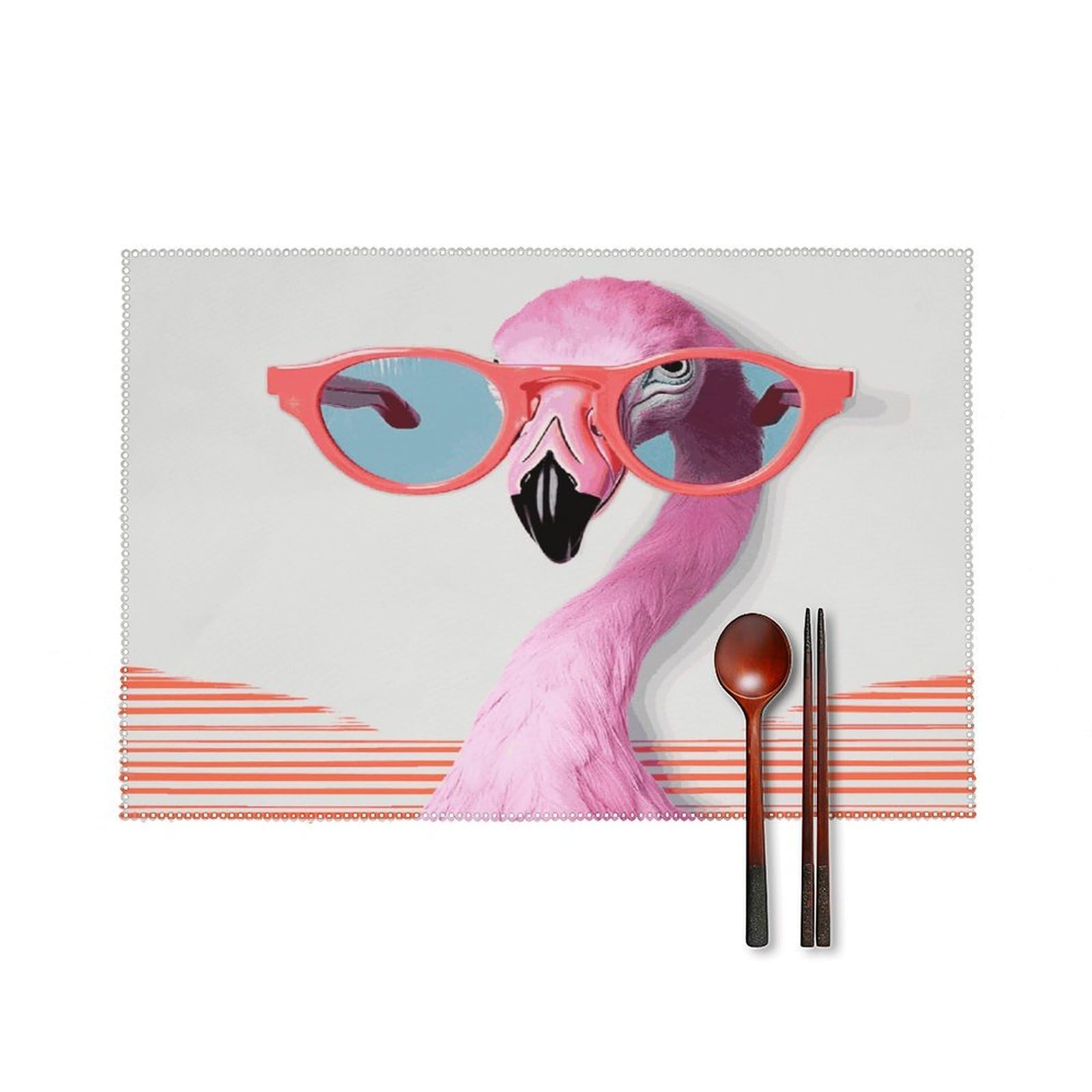 Btcowzrv Style Hello Glasses Flamingo Canvas Placemats Set Of 6, Wipeable Washable Place Mats For Indoor & Outdoor, Table Mat Decor For Kitchen Dining Party
