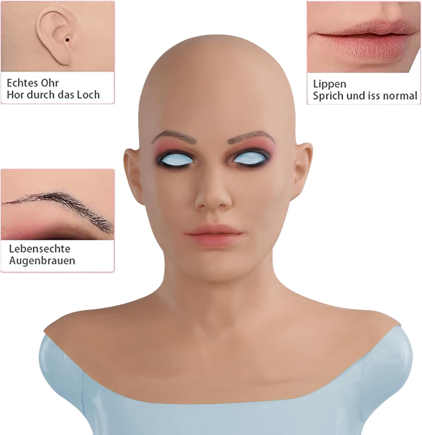 Realistic Silicone Female Head Mask for Crossdressing Cosplay Silicone Face Mask Women