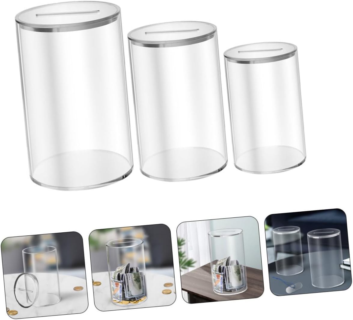 Vaguelly 3pcs Acrylic Saving Box Set Money Bank for Adults Compact Desktop Container for Tips and Change Fun Home Accessory Small Medium and Large