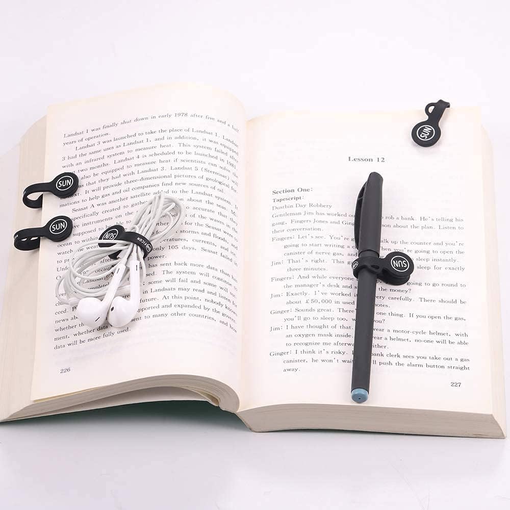 SUNFICON Magnetic Cable Clips Cable Organizers Earbuds Cords Clips Bookmark Whiteboard Noticeboard Fridge Magnets USB Cable Managers Keepers Ties Straps for Home Kitchen,Office,School,5 Pack Black