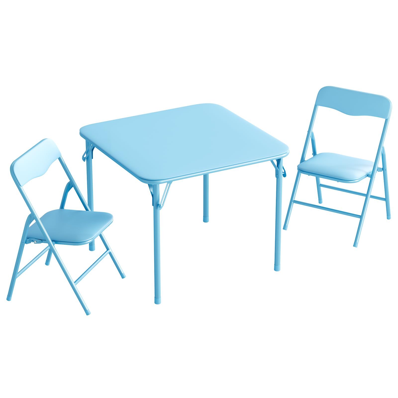 JOYMOR Kids Folding Table and Chairs Set, 3-Piece Metal Frame Activity Set with Easy-Fold Design for Playroom &amp; Classroom, Blue