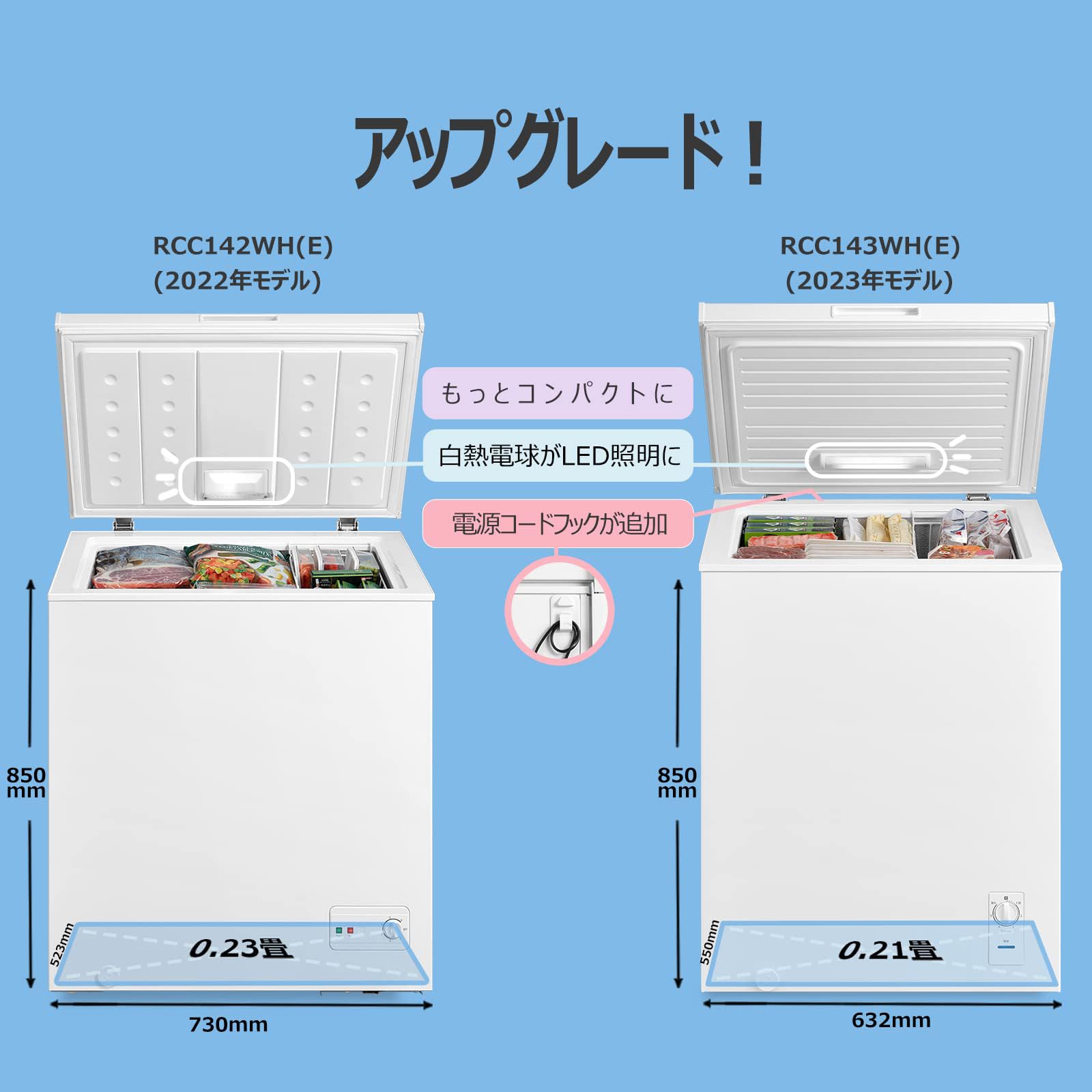 Amazon.co.jp: 冷凍庫 142L 上開き ホワイト RCC143WH(E) 省エネ 静音