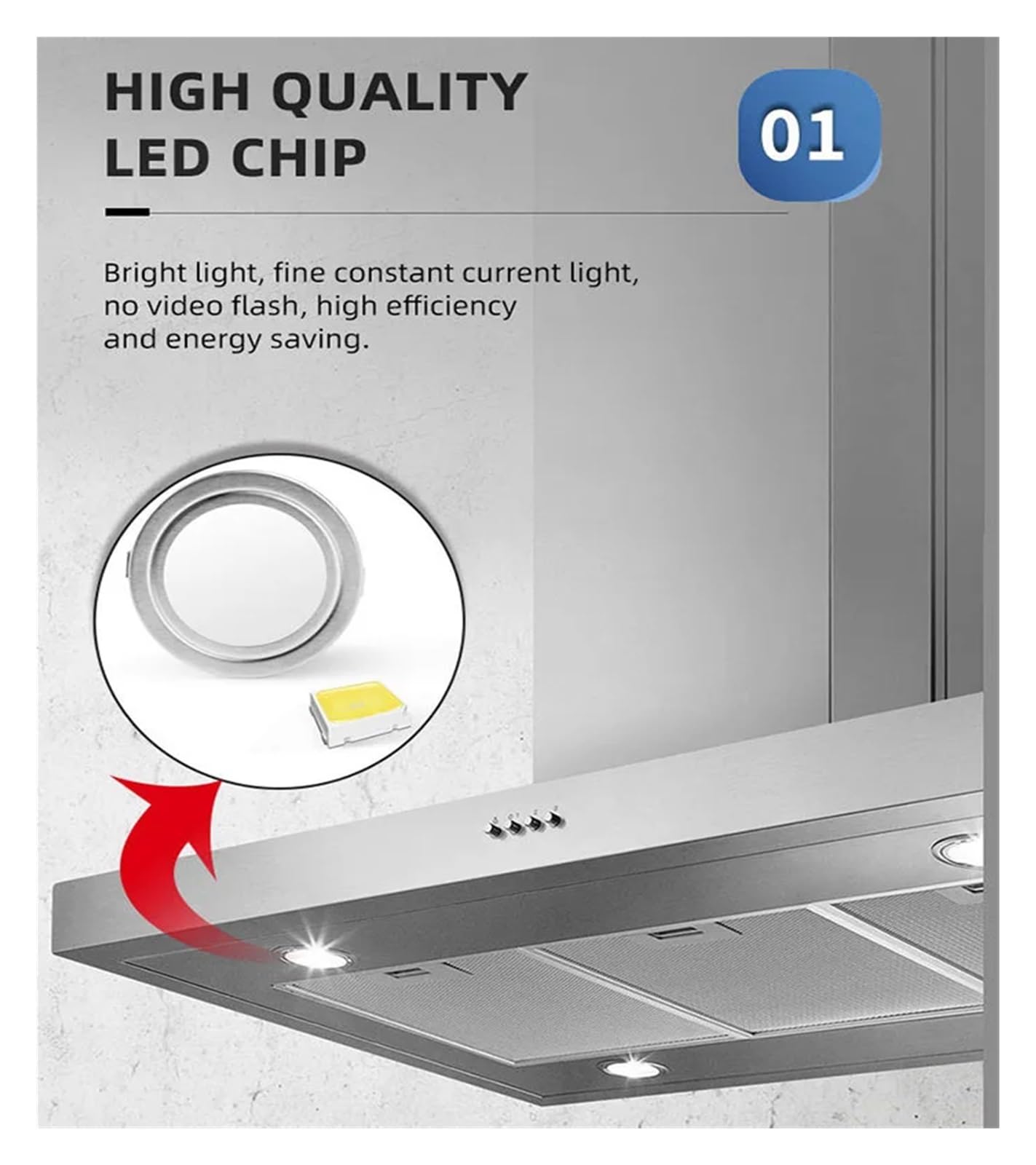 eufeifeiegds 2-teilige 68-mm-Dunstabzugshauben-LED-Lampe DC 12 V 1,5 W Küchenherd-Lichtlampe Schrankschrank-Schrank-Lichtenergie(White 6000K,With SM Connector)