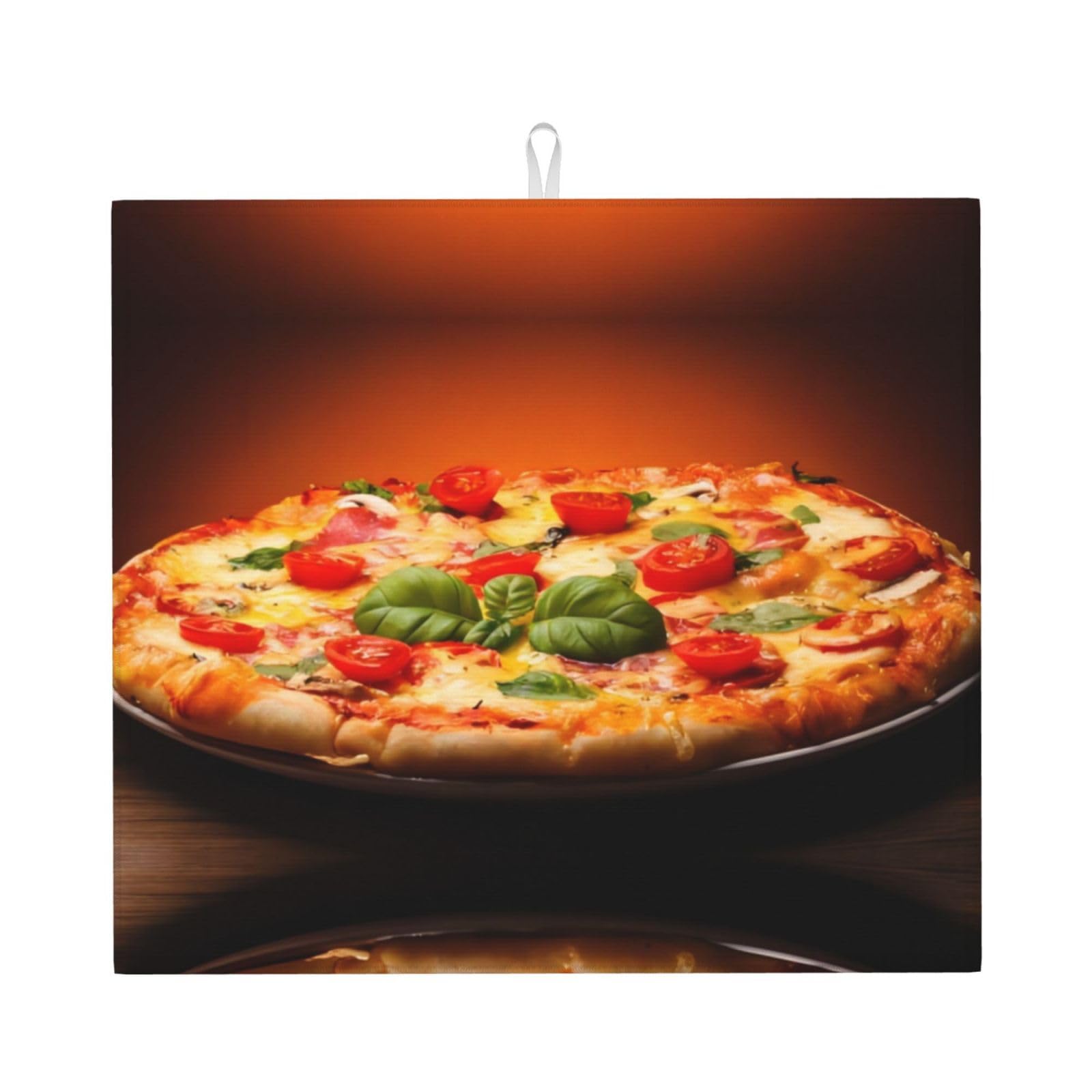 YYHWHJDE Large Pizza Prints Kitchen Drying Mat - Absorbent Dish Drying Throw with Vibrant Prints, Quick-Dry Countertop Layer for Dishes & Appliances - Non-Slip & Foldable