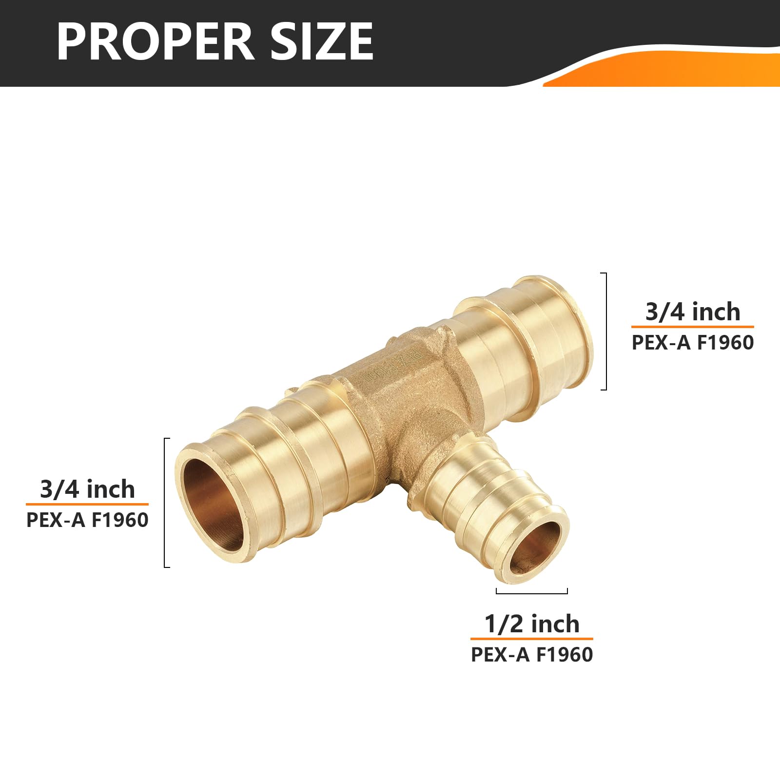 HeSun Paquete de 10 accesorios PEX-A, 3/4 x 3/4 x 1/2 pulgadas, camiseta de ajuste de expansión PEX, ASTM F1960