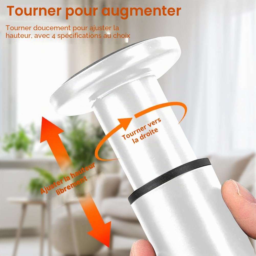Lot de 4 Pieds de lit réglables en Hauteur 18-30 cm - Supports Universels en Métal pour Sommier à Lattes, Armoire, Canapé - Kit de renforcement Robuste pour Meuble et Lit - Blanc