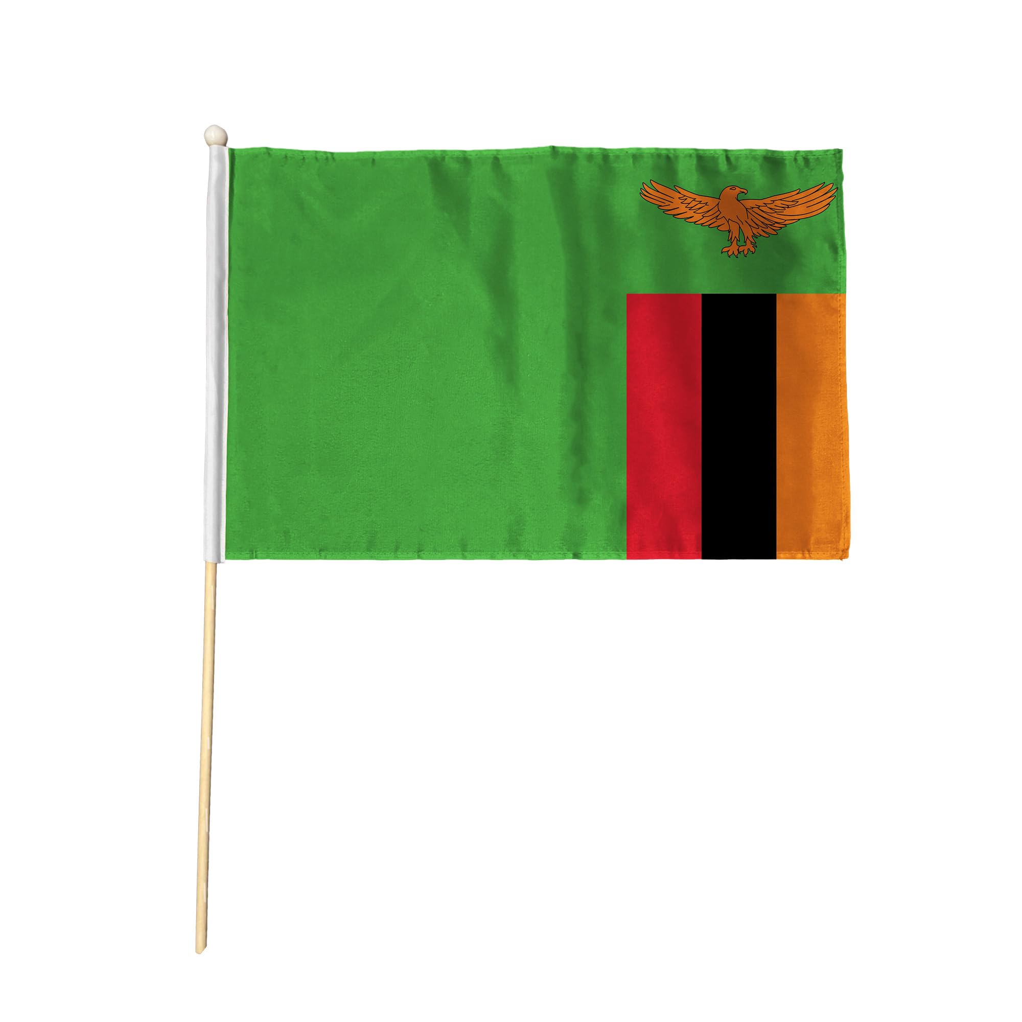 Flagtex Zambia Pack of 6 Hand Waving Flag (18x12 Inch Large) - Premium Wooden Stick Hand Flag Big Size Natural Wood Pole Zambian National Flag Events Celebrations International Sports Cultural