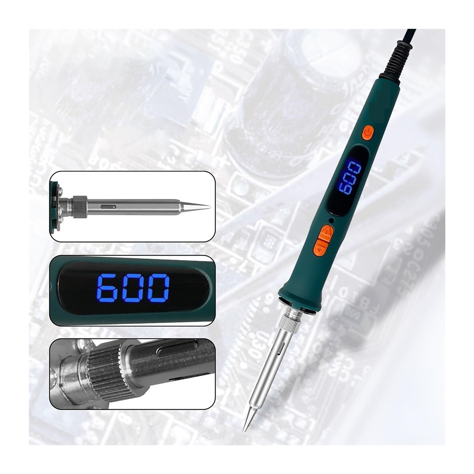 Kit de soldador, Herramienta de soldadura LCD de soldador eléctrico, calentador de cerámica de temperatura ajustable, juego de bomba desoldadora de cabezal de soldador para metal, electricidad, bricol