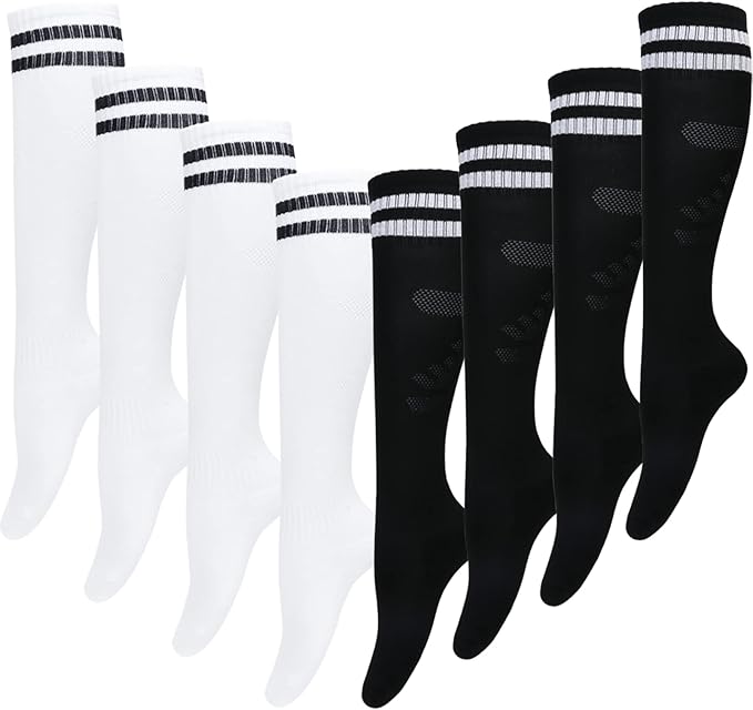 4 Pairs Soccer Socks Football Sport Team White Black Knee