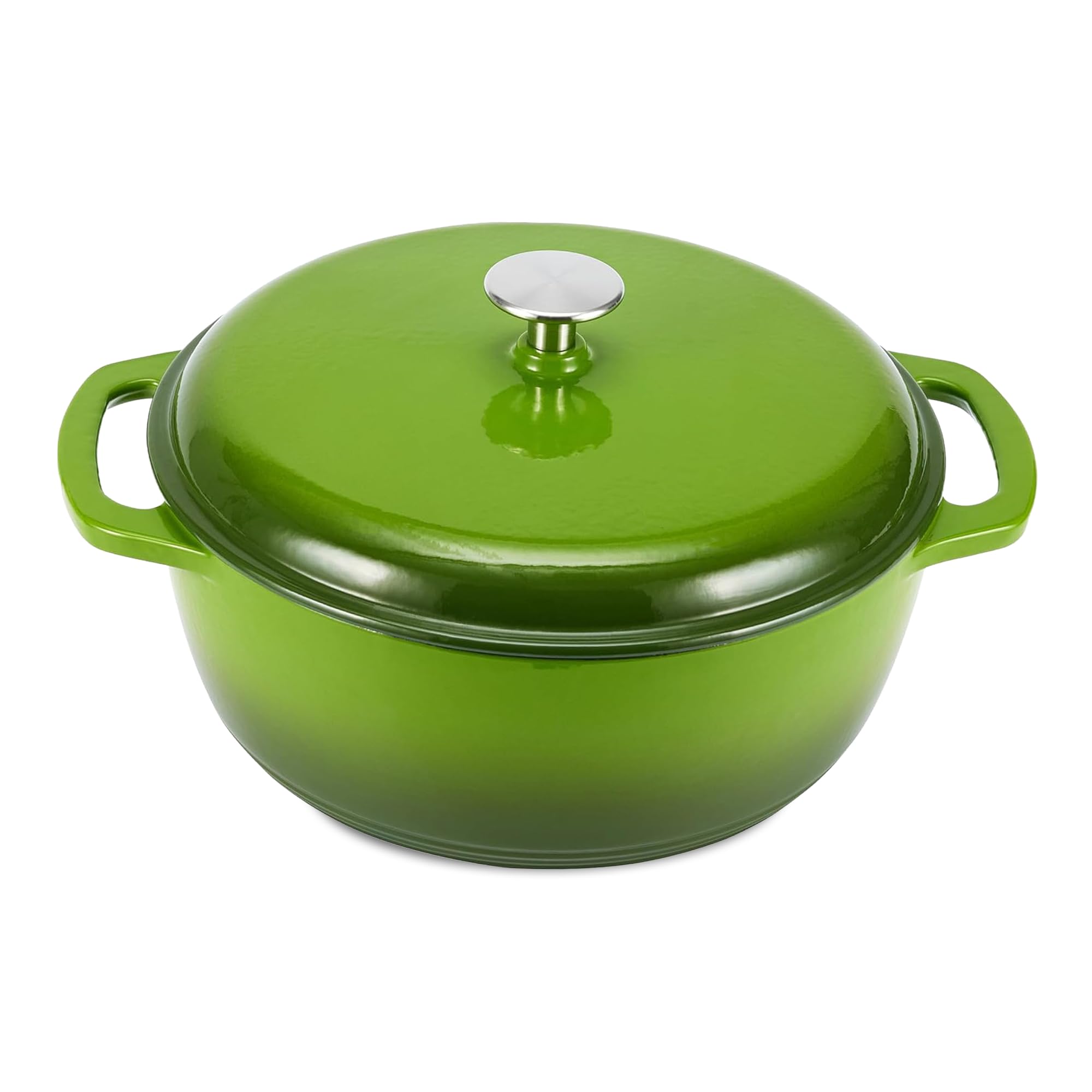 Amazon Basics Cast Iron Casserole Dish with Lid, Enamelled, Round, Heavy-Duty, 6.9 L, Green