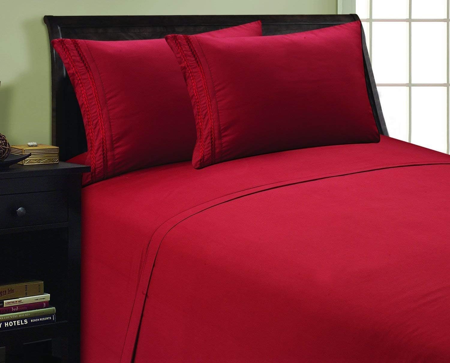 Elegance Linen 1500 Thread Count 3-Line Egyptian Quality Microfiber Luxurious Silky Soft Wrinkle & Fade Resistant 4 pc Sheet Set, Deep Pocket Up to 16" - King Burgundy
