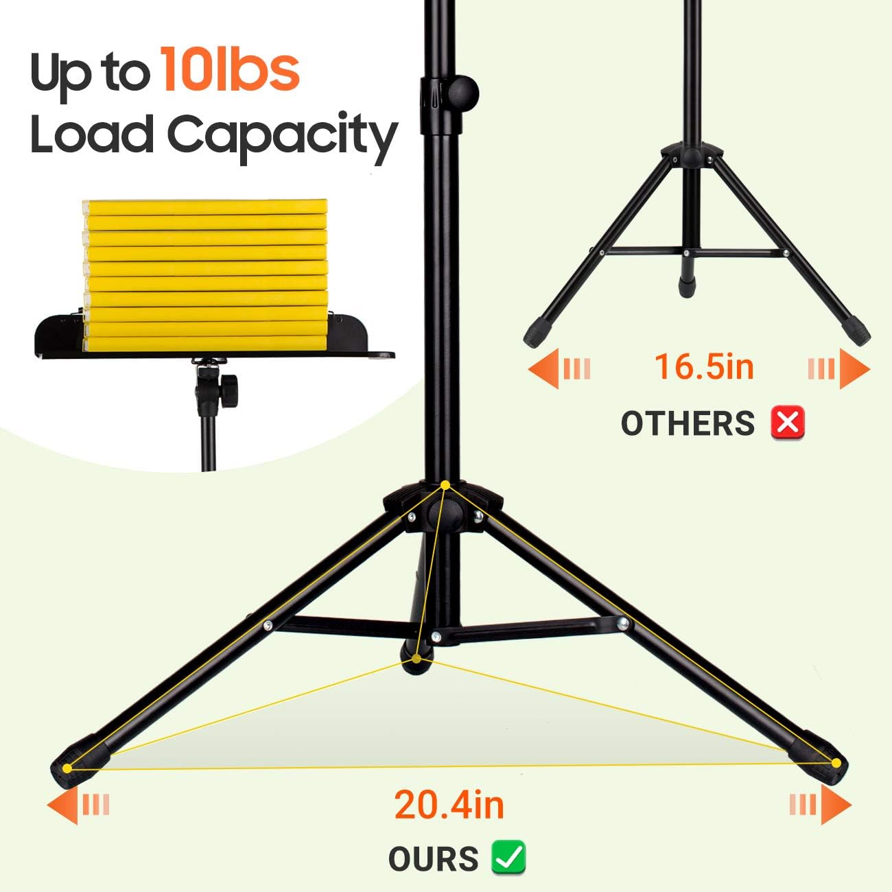 CAHAYA 2 in 1 Dual Use Sheet Music Stand & Desktop Books Stand Unique Musical Note Patent Design with Carrying Bag Foldable Tripod Portable Sturdy for Laptop Projector Books Tabletop Stand : Musical Instruments