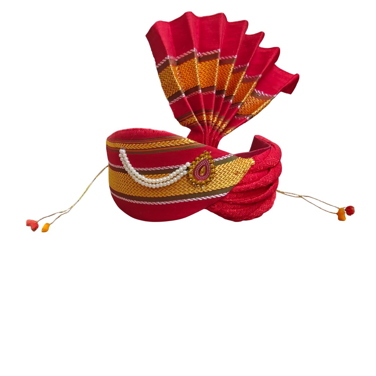 PUNYATVA Ganesh Feta Mukut (Turban, Khun, Red) / Adjustable Ganesh Pheta, Gauri Ganpati Festival Decoration Accessories, Ganpati Jewellery, Crown, Makhar, Traditional Pagdi, God Idol Headgear