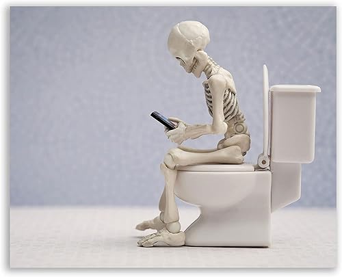 Miniatura 8 de Divertidos impresiones artísticas de esqueleto para baño, juego de 4 carteles de decoración humorística de calavera para inodoro, carteles góticos