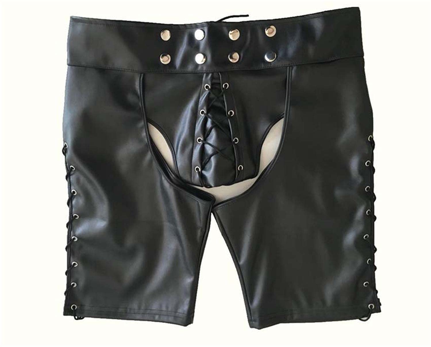 Hombre Sexy PU Leggins Cuero Pantalones Cortos Látex pantalón Lencería Bóxer Shorts Club Nocturno Bar Ropa