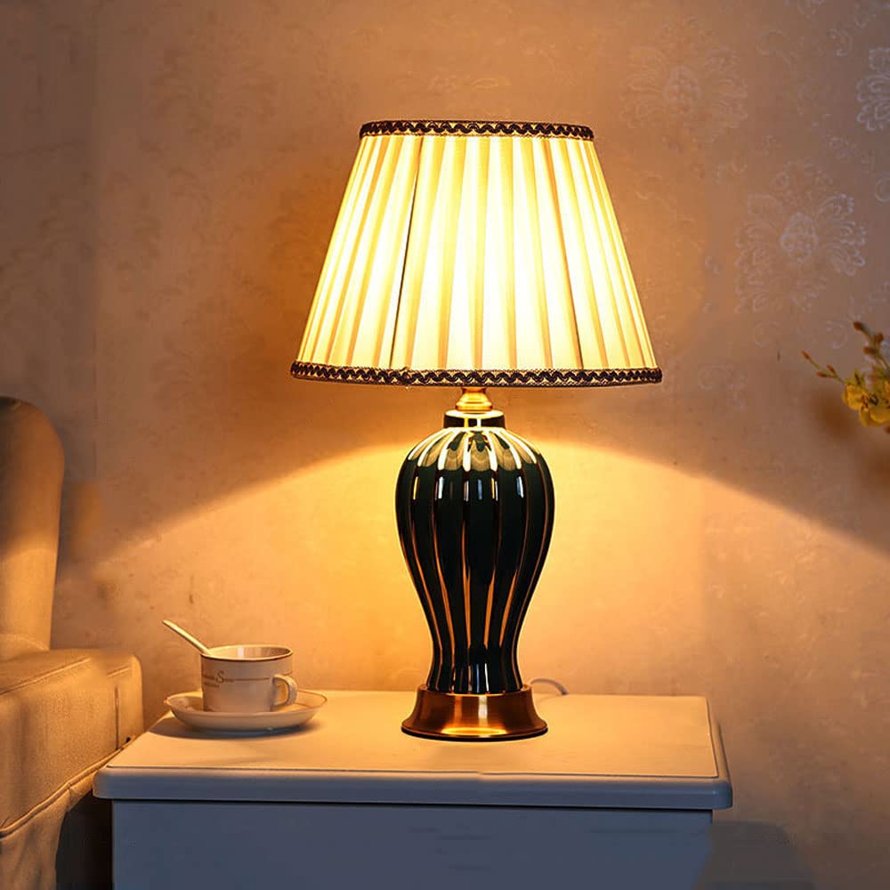SGKOMN Lamp Chinese Style Ceramic Bedside Gilt Lines Ceramic Pleated Lampshade Red Chinese Style Ceramic Table Lamp Desk Light,Home Office Desk Nightstand Lamp-A