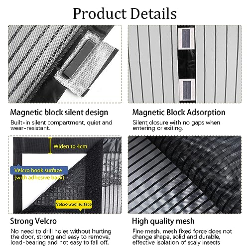 Image of Magnetic Screen Door Mesh - Anti- Dust&Keep Bugs Out, No Need for Punching, Self Sealing Mosquito Resistant Stripe Silence Door Curtain with Easy Install Accessories,Physical Protection(Black)