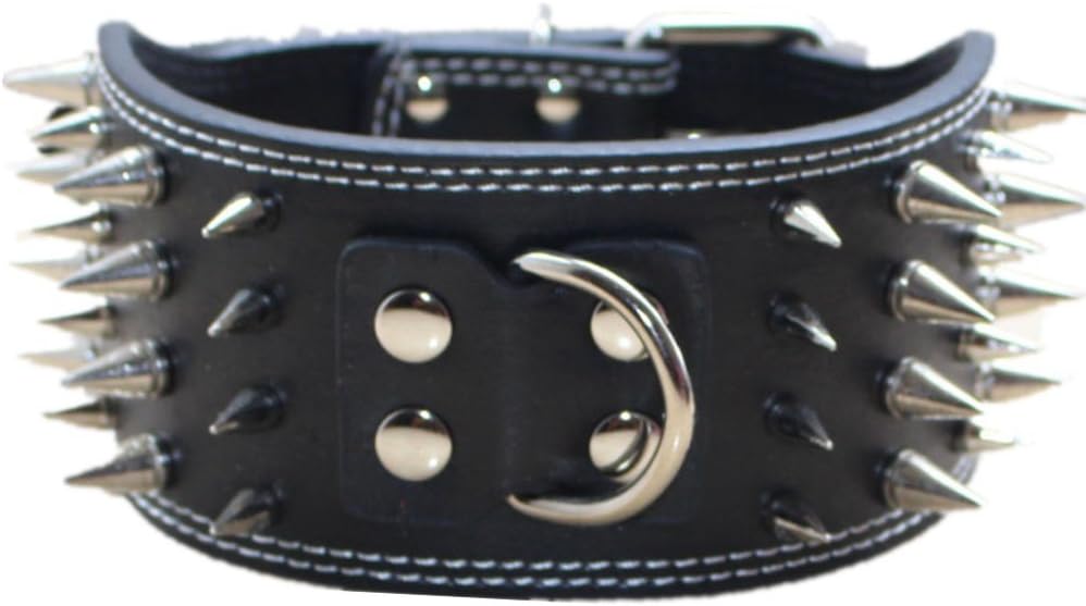 3" Sharp Spiked Studded PU Leather Dog Collar for Training,Sports,Walking,Medium,Large,X-Large,for Pitbull,Labrador,Boxer (L, Black)