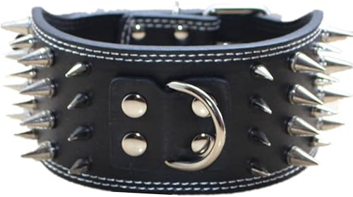 Serijoars Collar de perro de cuero con tachuelas afiladas de 3 pulgadas para entrenamiento, deportes, caminar, talla M, L, XL, para pitbull,
