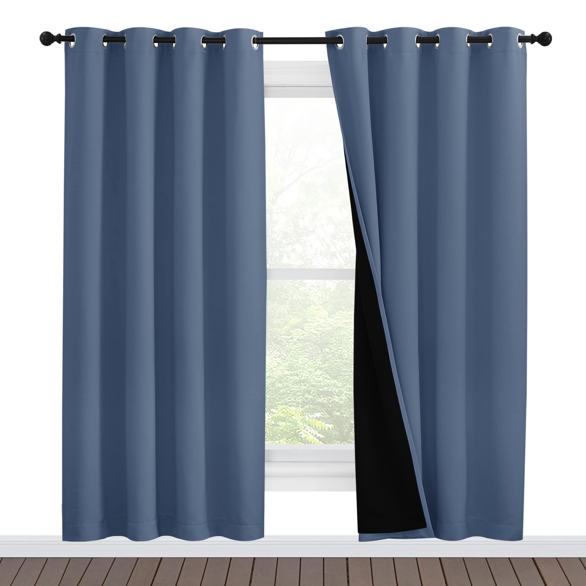 NICETOWN Full Shade Curtain Panels 78 inches Long, Pair of Energy Smart &amp; Noise Blocking Out Blackout Drapes for Guest Room Window, Thermal Insulated Lined Window Dressing (Stone Blue, 55x78)