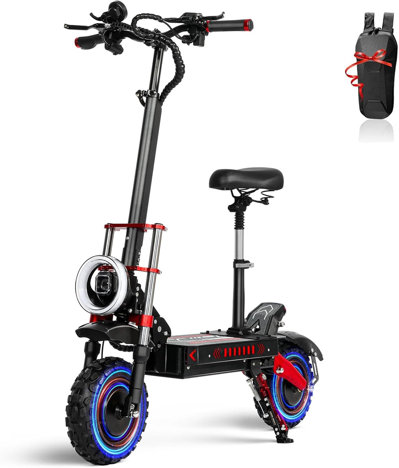 T/TAN 5600W Dual Motor Electric Scooter for Adults - UP to 50MPH, 45 Miles Range，Featuring 48V 26Ah Battery，500LBS Capacity - 11-Inch Off-Road Tires，Electric Scooter with seat，Removable Seat