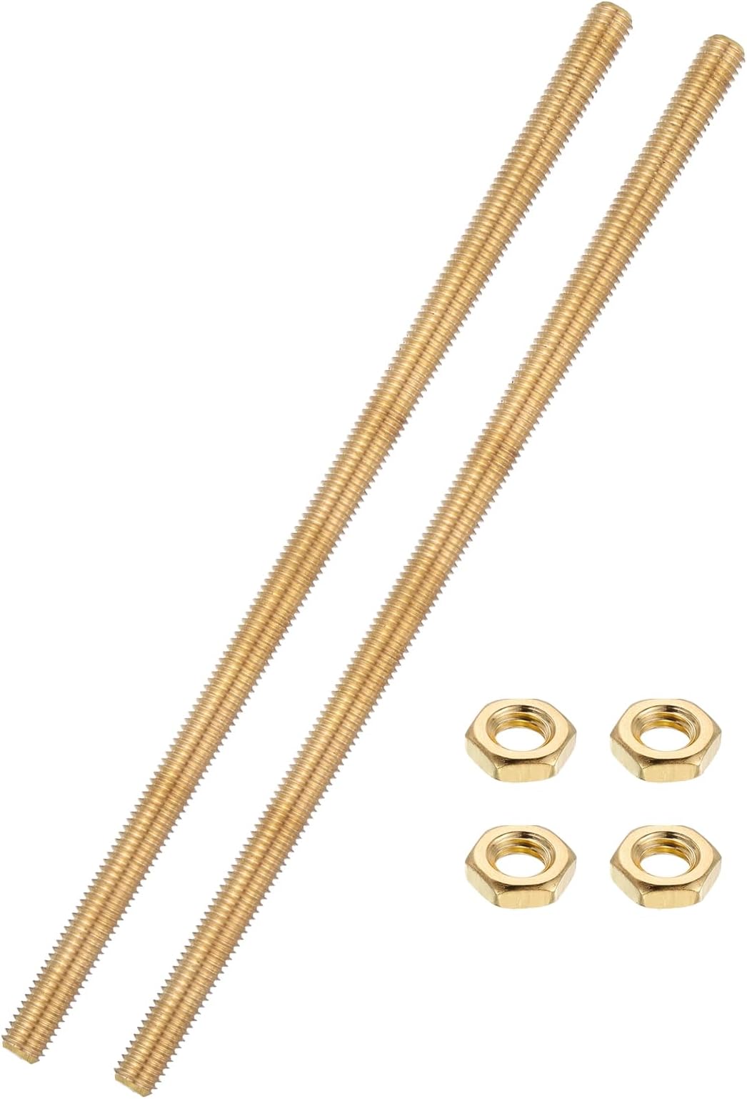 sourcing map 2 Sets Brass Fully Threaded Rod, M8x1.25mm Pitch Right Hand Threads Studs with Solid Brass Hex Nuts, 200mm/8" Long Threaded Screw Rods Fasteners for Anchors Bolts Hangers Clamps