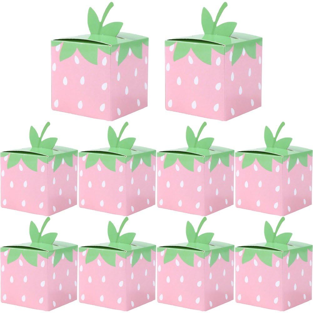 Boîtes à dragées papier fraise solides pour invités mariage 50pcs