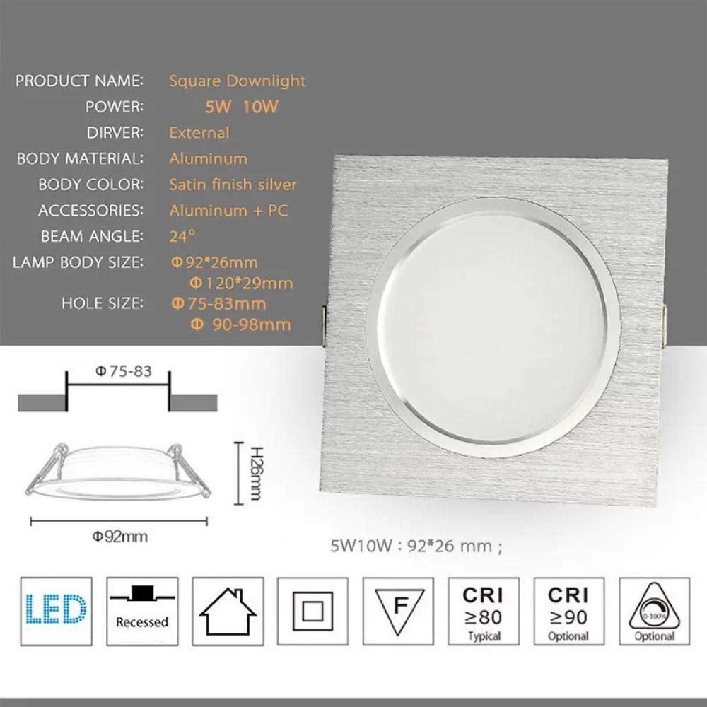 10 unids/lote lámpara de techo LED plata satinada blanco frío/cálido 5W 10W luz empotrada para gabinete Downlight 230V 110V para iluminación del hogar regulable-ColdWhite_10W