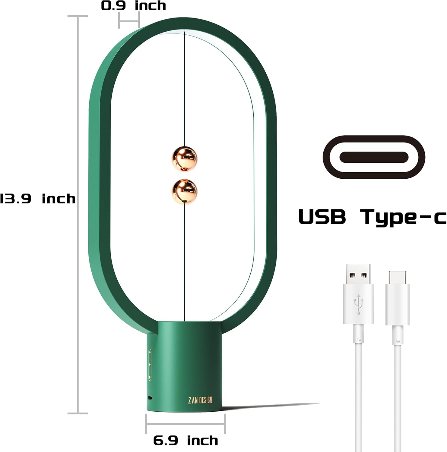 Heng Balance Table Lamp, LED Magnetic Lamp，Creative Design,Bedside Light with Touch Dimmer, Eye-Care Table Light for Bedroom(Green)
