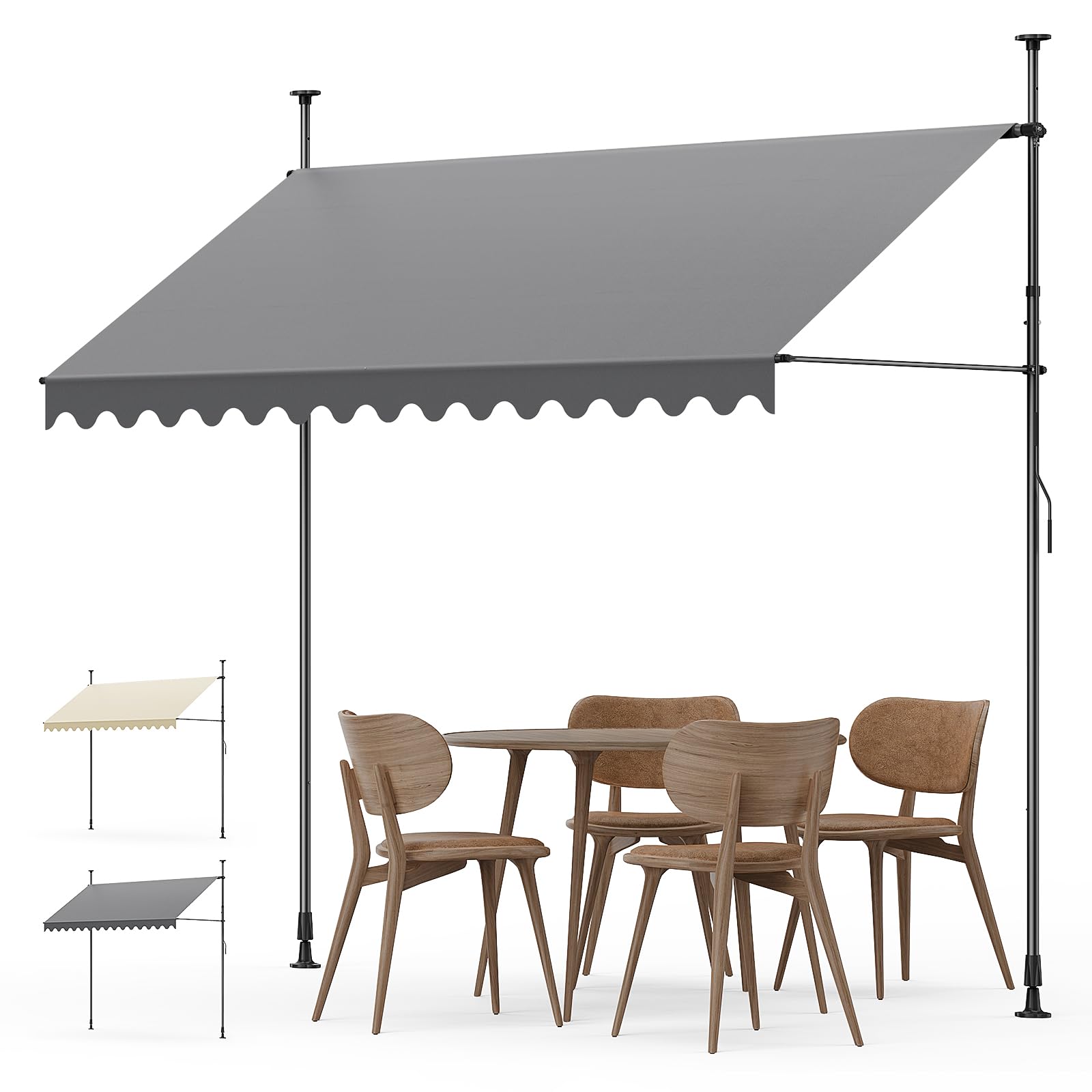 Tenda da Sole a Bracci con Manovella | Protezione Balcone, Regolabile, Senza Forare, a Manovella | Tenda resistente per Esterno ai raggi UV e regolabile in Altezza | Grigio (300 x 180 cm)