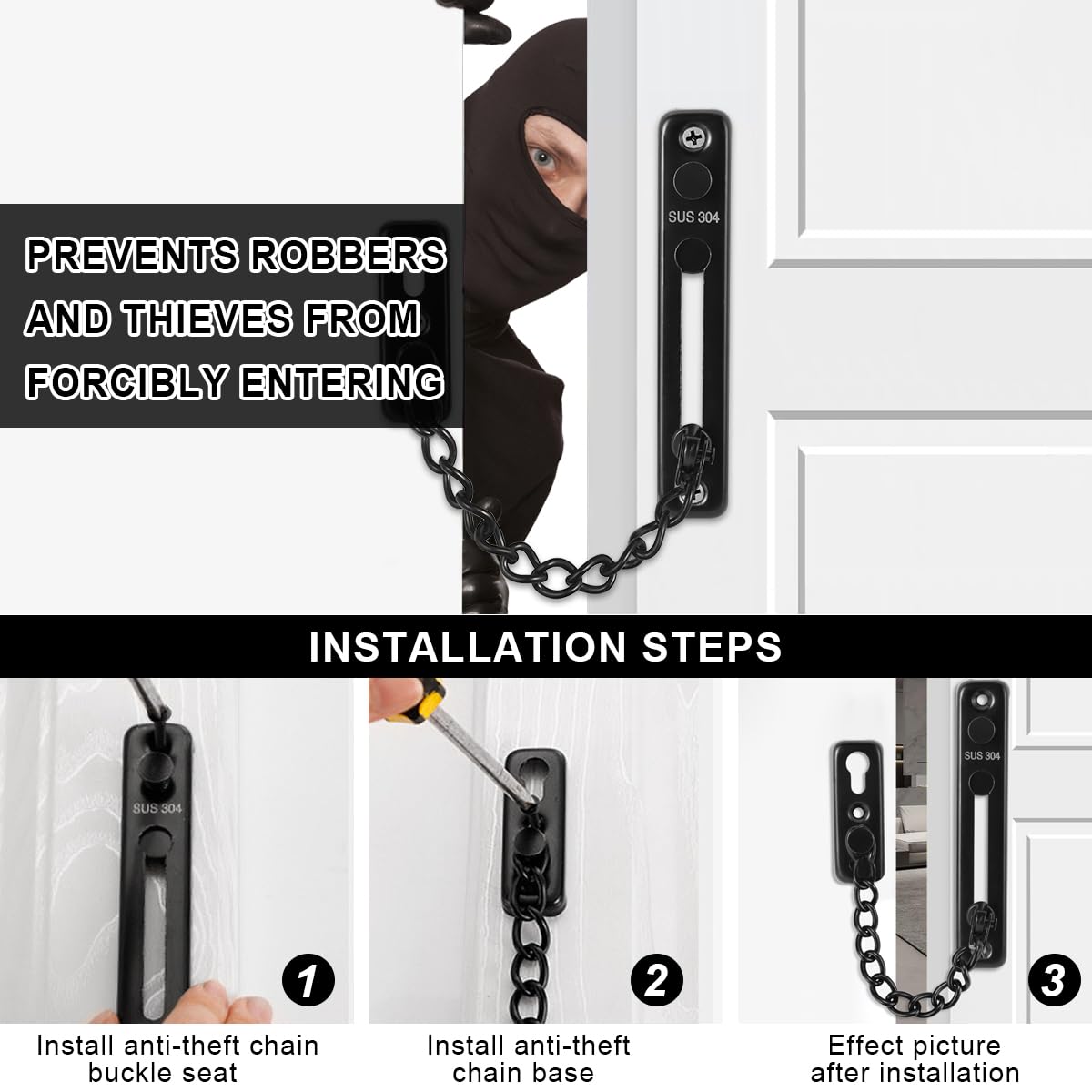 Catena Sicurezza Porta Acciaio Inox 304 - Per Interni Casa E Hotel, Colore Oro