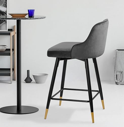 Miniatura 7 de Bekrvio Juego de 4 taburetes de bar, taburetes de bar giratorios de altura de mostrador con respaldo, taburetes de bar tapizados de terciopelo gris,