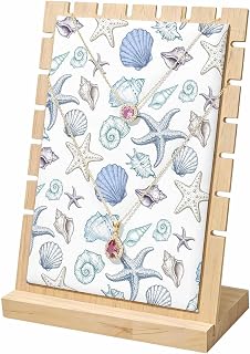 Necklace Display Stand,Watercolor Marine Life Starfish Shell Wooden Pendant Necklaces Holder Stands with PU Panel Ocean Conch on White Jewelry Rack Organizer for Vendors and Home,7x3x9in