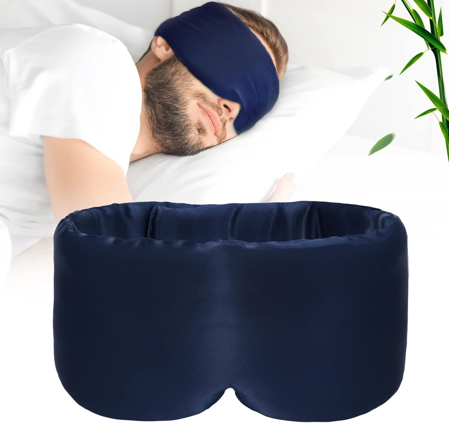 Product image of 100% Handmade Bamboo Sleeping Eye Mask for Women for Men,Night Masks,Organic Sleep Mask,Blockout Eye Mask for Sleeping,Large Size Adjustable (1PC, Navy Blue)