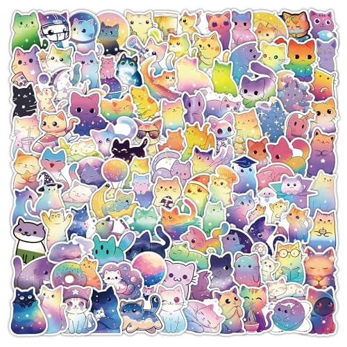 Image of 130Pcs Cute Cat Stickers, Kawaii Starry Sky Cat Vinyl Decals, Waterproof Sticker Set for Laptop Water Bottle Scrapbook, Cat Lover Gifts & Party Decorations