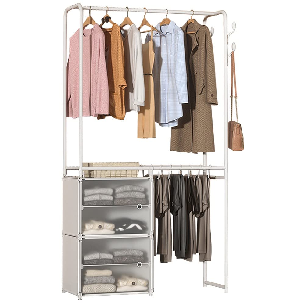 Ropa de metal de riel de prenda colgante de prendas colgantes, riel de ropa con rieles colgantes y estante de almacenamiento de múltiples capas para almacenamiento de zapatos abrigos, ensamblaje