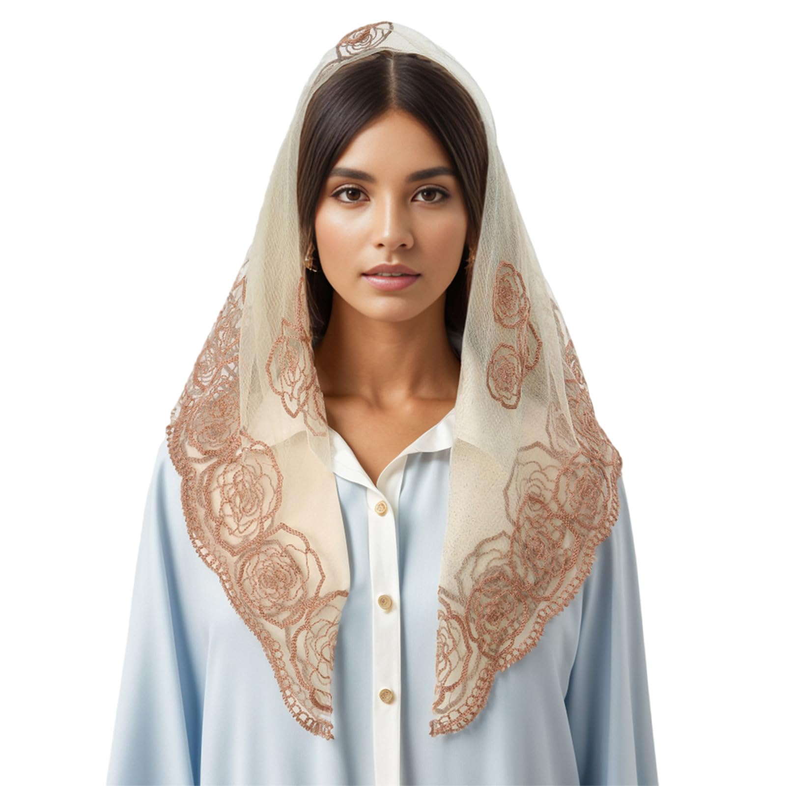 Mantilla Velo Pañuelo para la Cabeza de Misa Latina Velo de Encaje con Flores Chal español Pañuelo para la Cabeza para Capilla católica Velo de Novia para Boda (D)