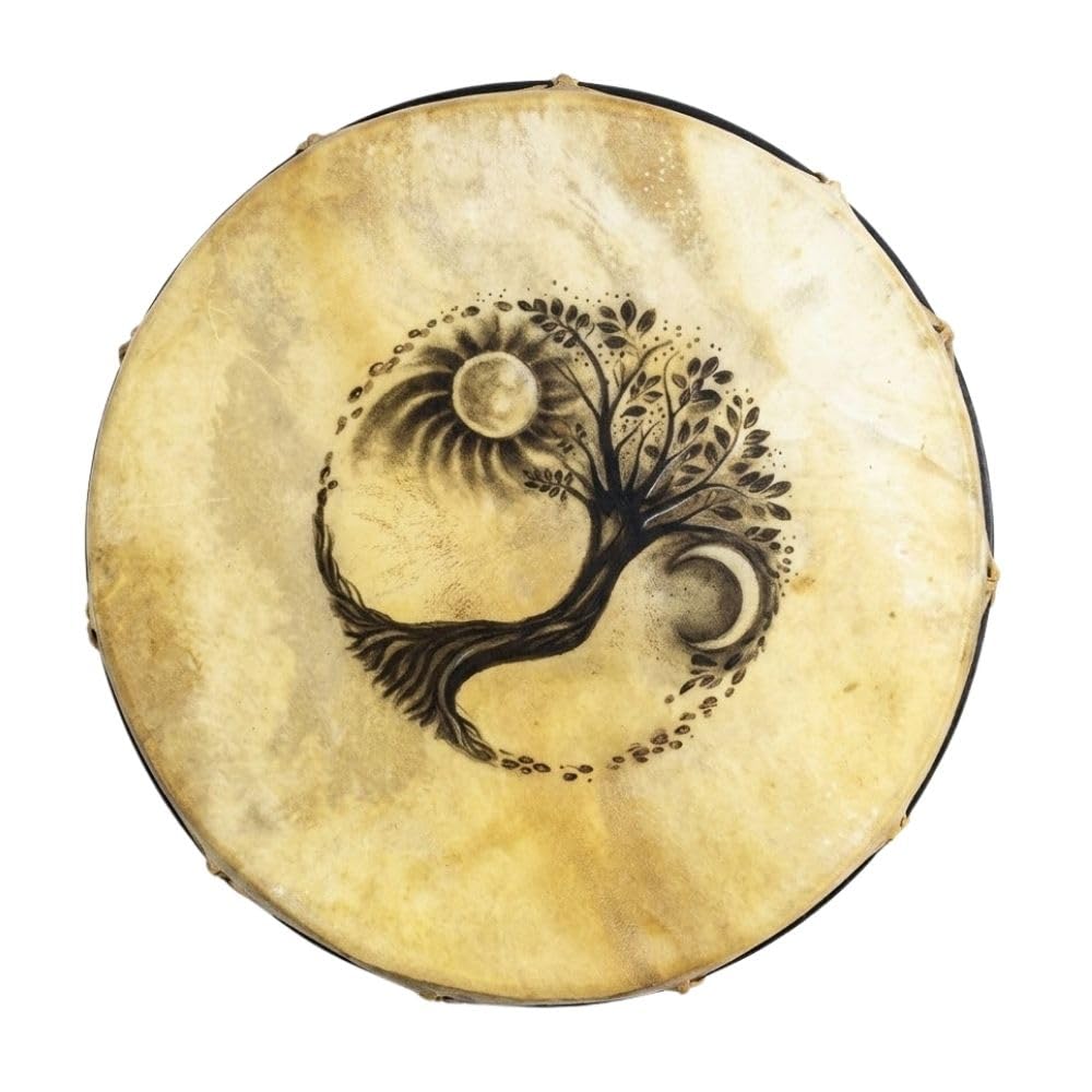 Tambor de marco ceremonial - Árbol de la vida, diámetro de 30,5 cm, incluye batidor, hecho a mano y pintado por artesanos en Bali