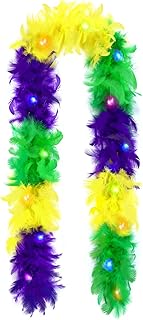 6 Ft Light Up Feather Boa for Party Mardi Gras Halloween Costume Christmas Tree and Home Decoration