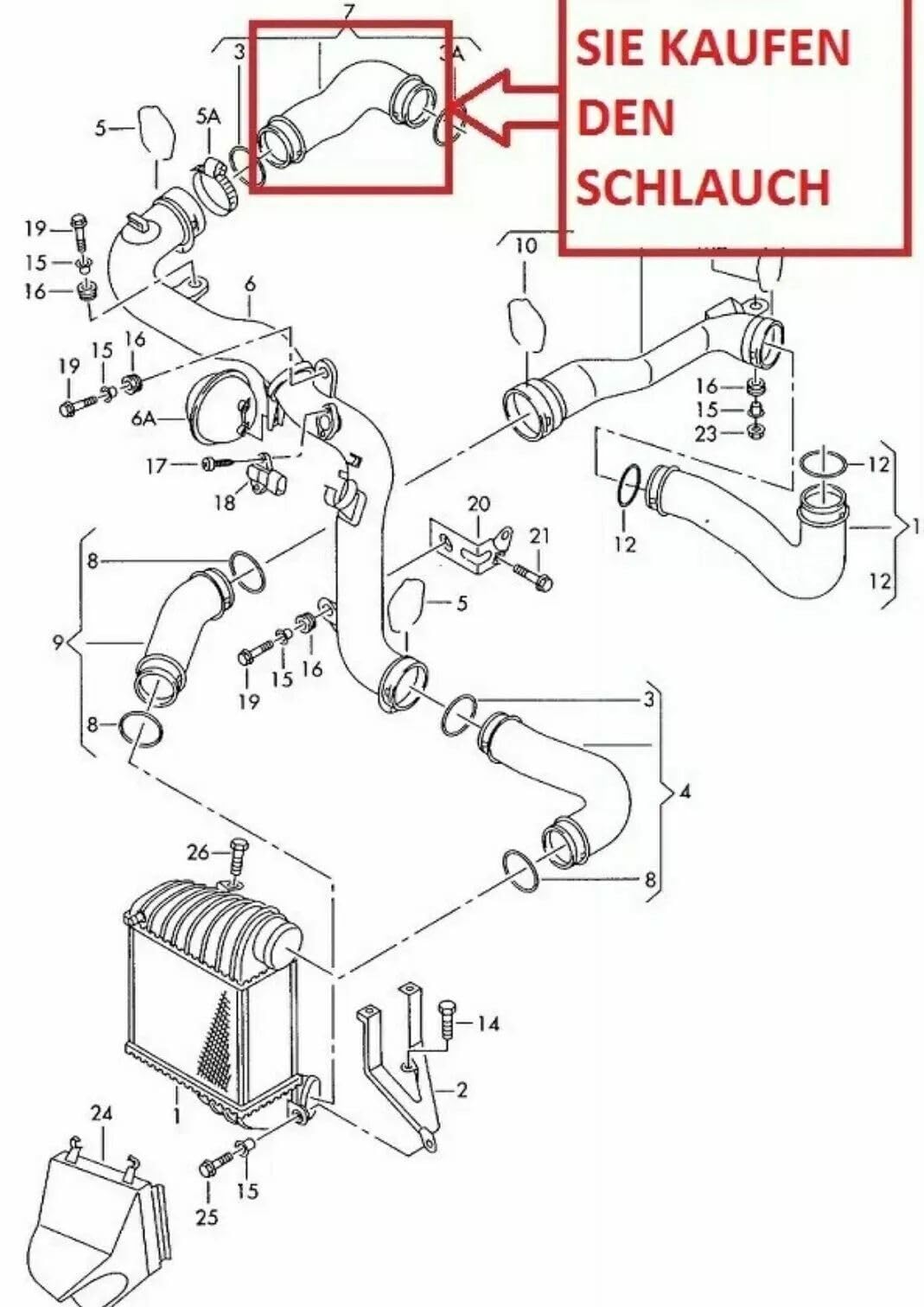 LLS-GERMANY Tubo dell'aria di carica compatibile con Golf IV, Golf IV Variant (1J1, 1J5) 1.9 TDI/1.9 TDI 4.-motion (2000/09-2006/06) 101 PS, OEM: 1J0145838M, 1J0145838T, 1J0145762BJ, con clip di
