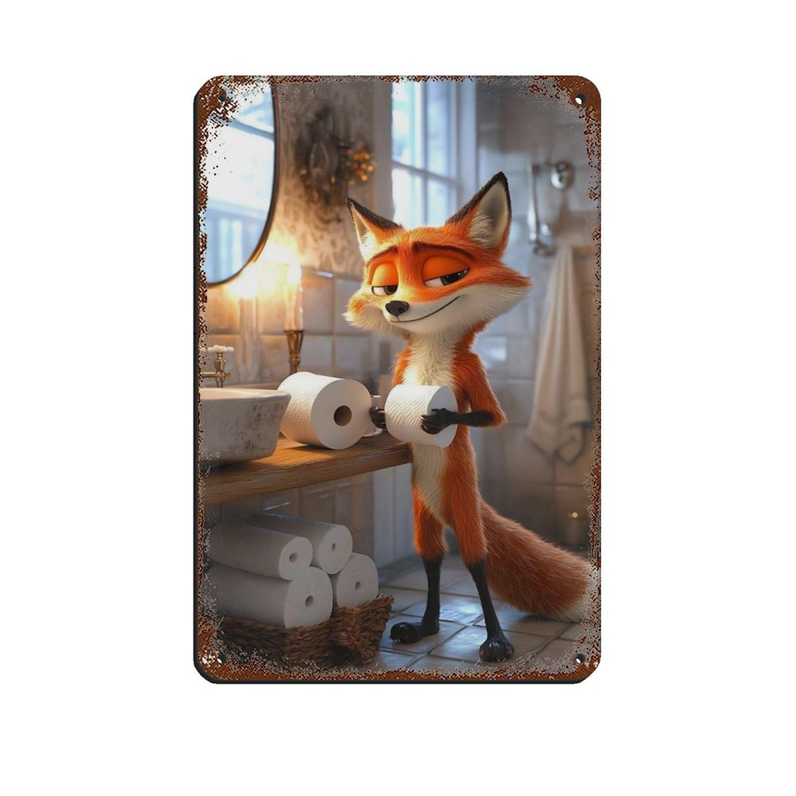 Quirky Fox, Funny Bathroom Decor Retro Poster Metal Tin Sign Chic Art Retro Iron Painting Bar People Cave Cafe Family Garage Poster Wall Decoration 8x12inch(20x30cm)