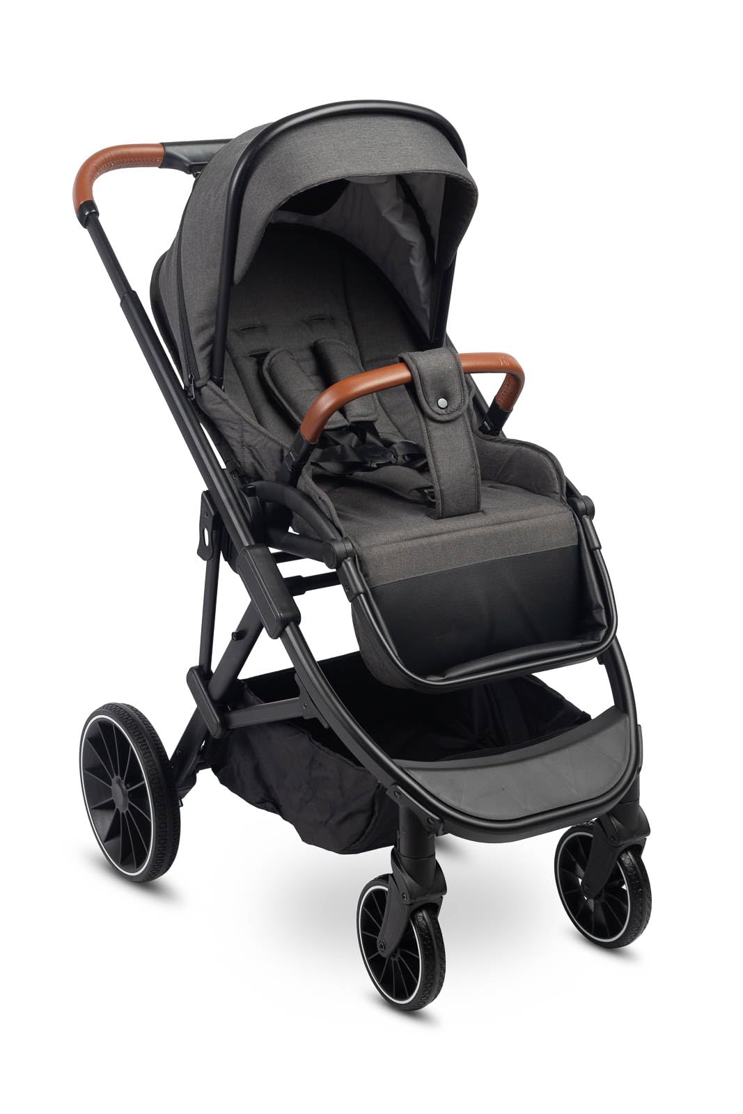 CARETERO Ratio Cochecito Individual - Cochecito con Función Dormir - Plegable, con Funda para Lluvia, Cubrepiernas y Cinturón de Seguridad de 5 Puntos - Peso Ligero 11 kg - Gris Oscuro