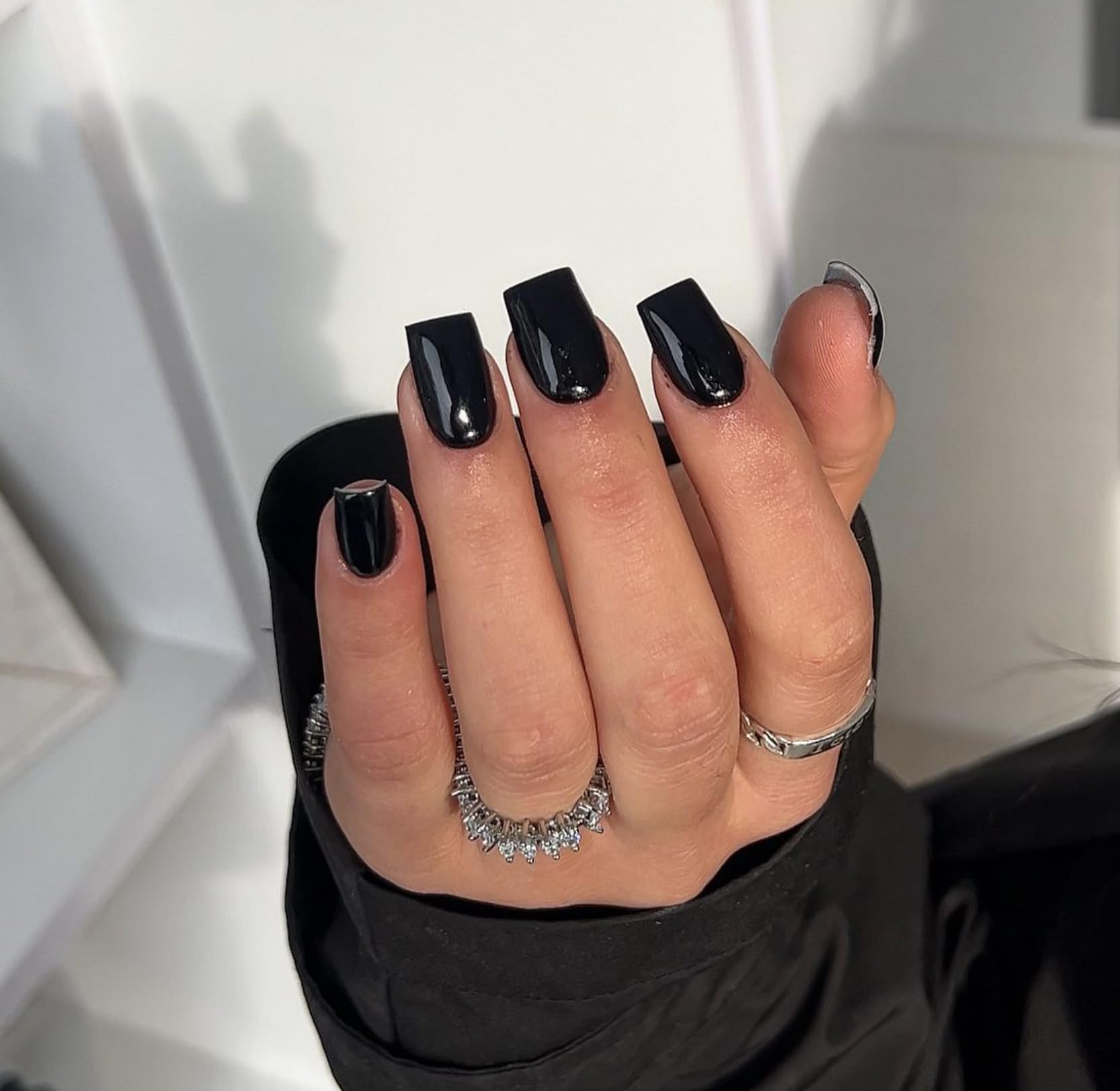 SXVME Black False Nails Short Medium Square