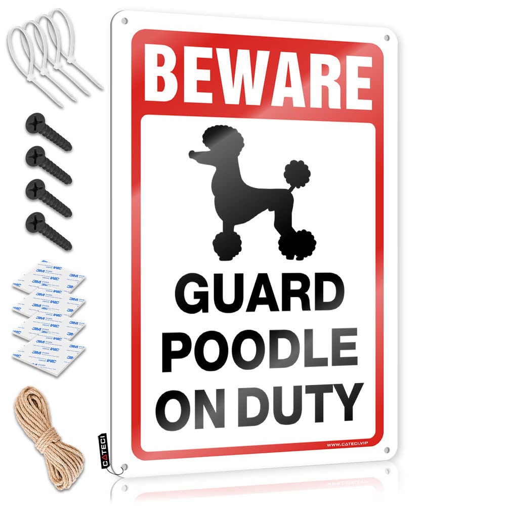 IBWNBBUSN Backyard Bar Sign Beware! Guard Poodle On Duty Tin Sign Funny Kitchen Decor Men Decor
