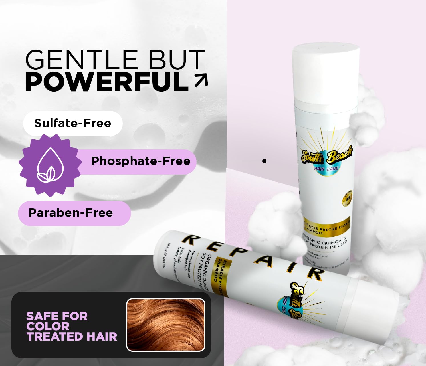 Miracle Repair Shampoo 10 Oz – With quinoa and soy protein – Sulfate-free, vegan shampoo for damaged, colored or processed hair – Professional formula.