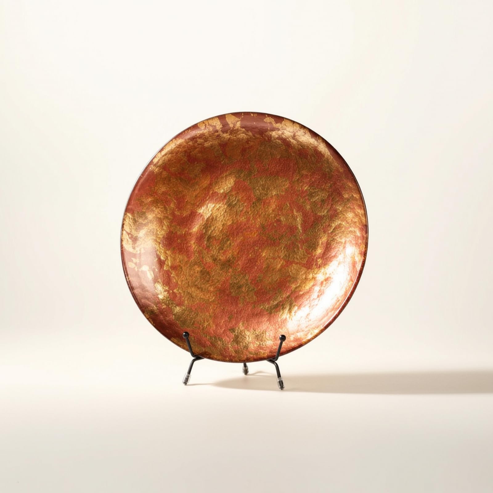 Baoblaze Vassoio Decorativo Rotondo in Vetro Piatto Centrotavola Supporto Disco in Cristallo Caldo Rosso Oro E Supporto Metallico Stabilizzato Adatto a Consolle Ingresso Scaffalatura Studio
