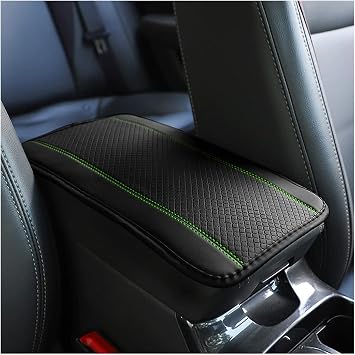 8sanlione PU Leather Car Center Console Pad, Black/Green