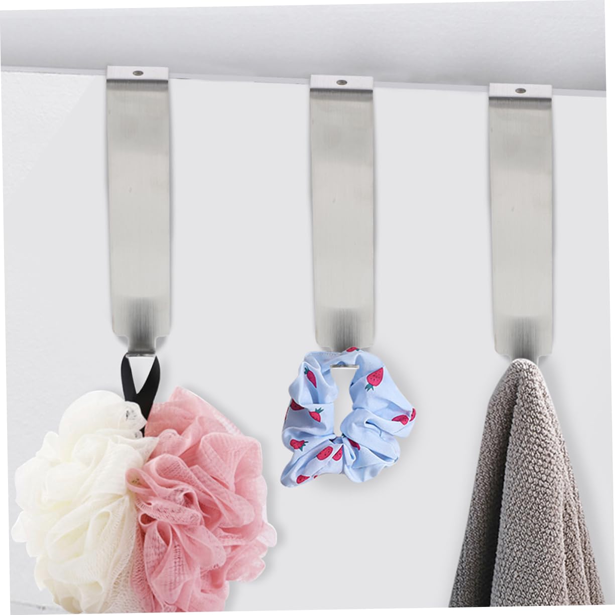 CHILDWEET 5 Ganchos de Acero Inoxidable Organizan Baño sin Taladrar para Puerta de Ducha, Colgadores de Toallas de Doble Cara, Plata